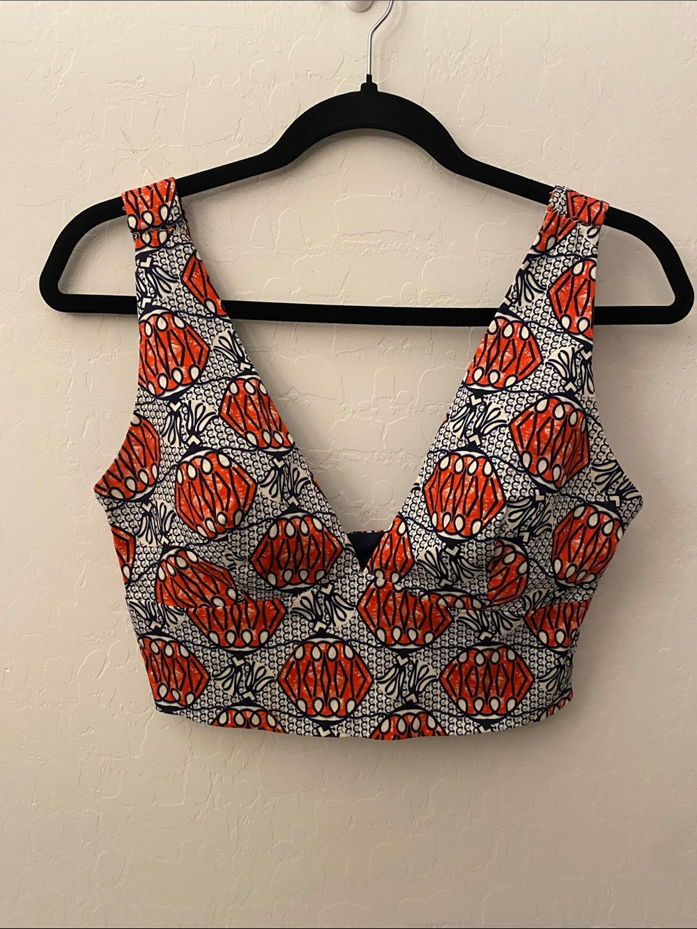 African Print V-Neck Crop Top with Wide Straps